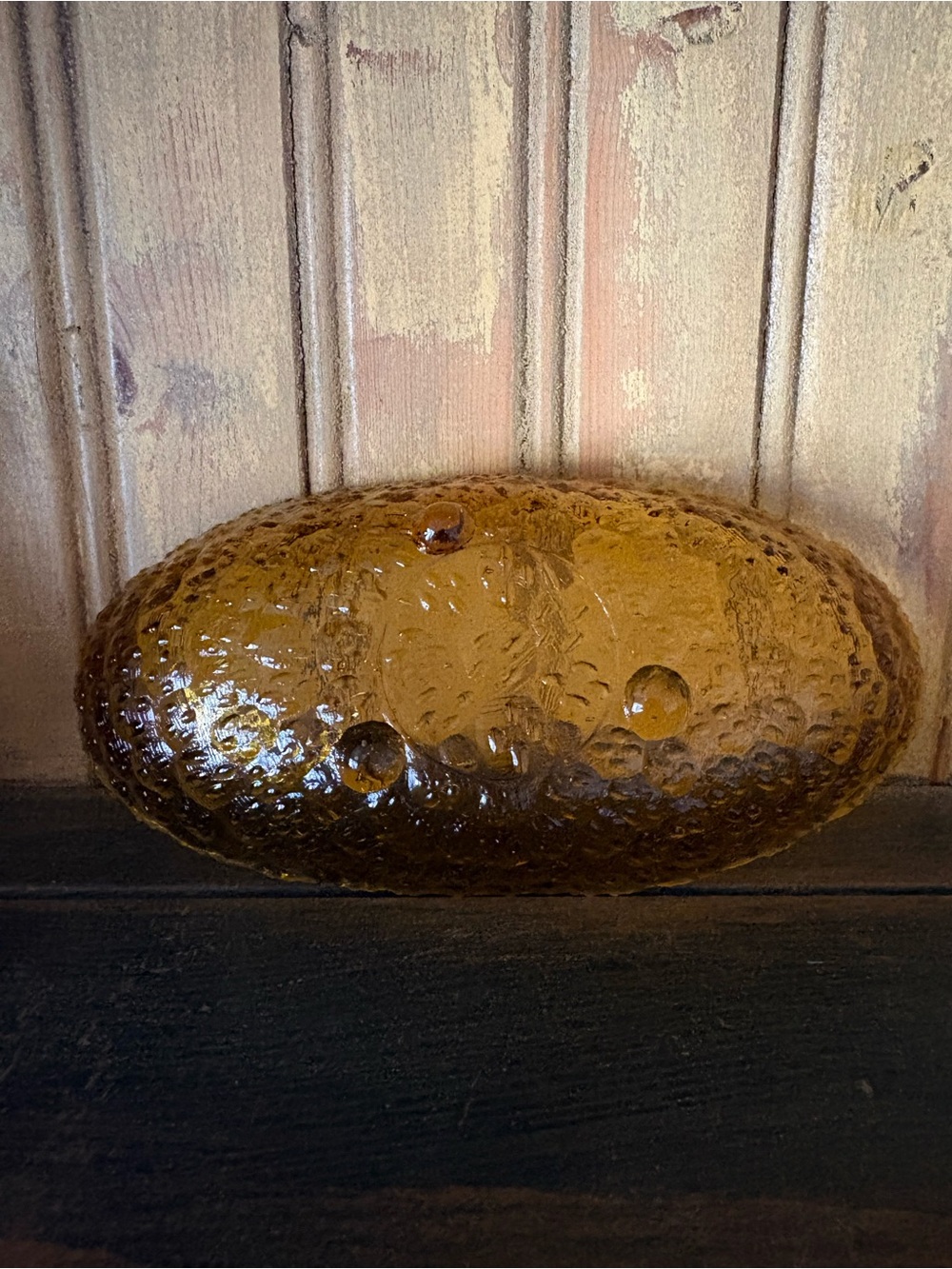 Vintage Amber Glass Pickle Dish / Oval Textured Trinket Bowl - Picture 3 of 8